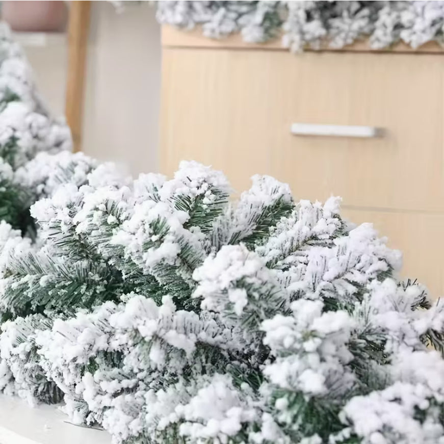 9FT Snow Flocked Christmas Garland, Snowy Artificial Christmas Garland - 2.75M