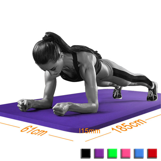 61X 185Cm Yoga Mat 15Mm Thick Gym Exercise Fitness Pilates Workout Mat Non Slip