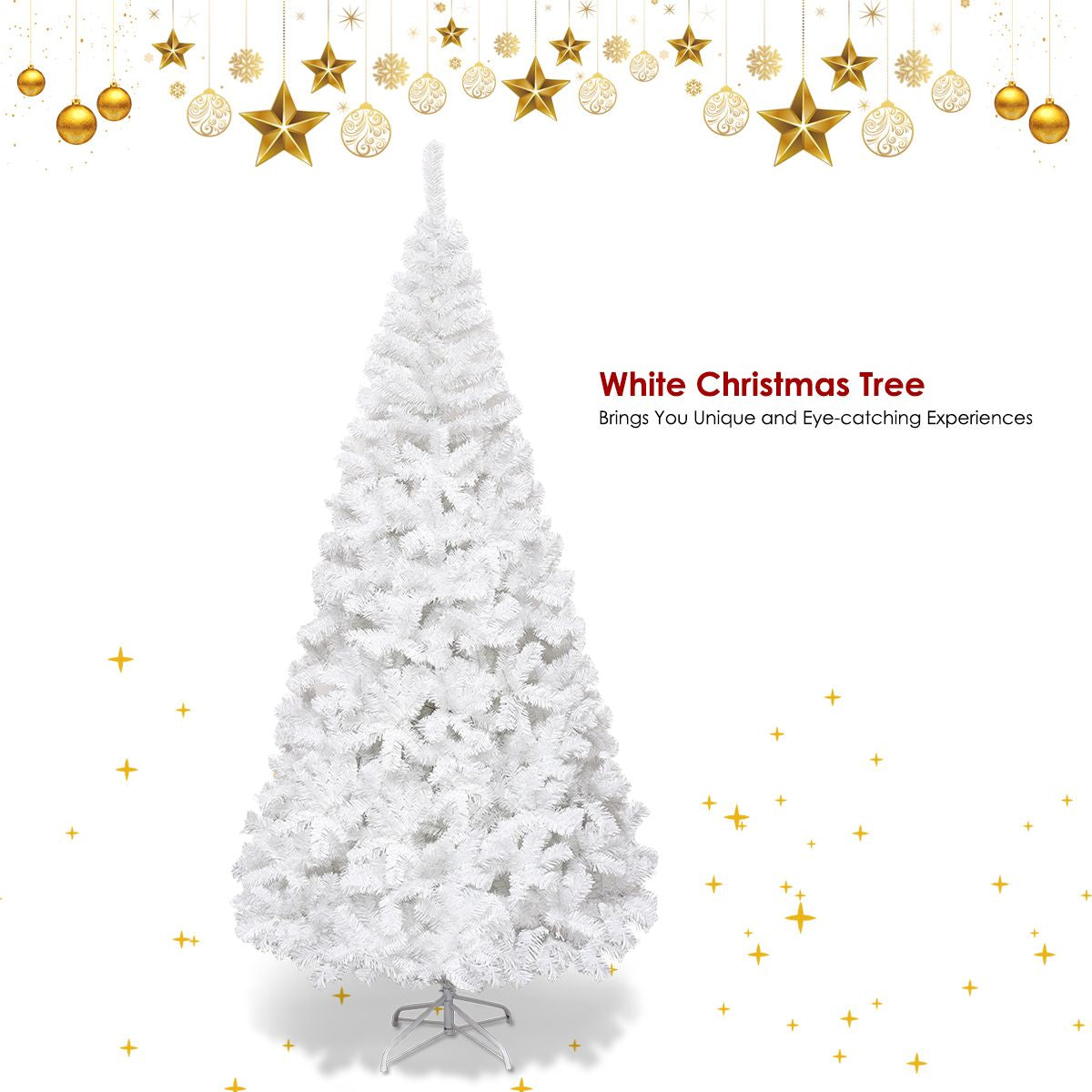 5/6/7/8 Feet White Artificial Christmas Tree with Metal Stand