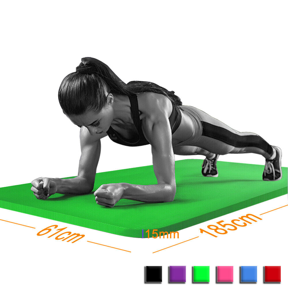 61X 185Cm Yoga Mat 15Mm Thick Gym Exercise Fitness Pilates Workout Mat Non Slip