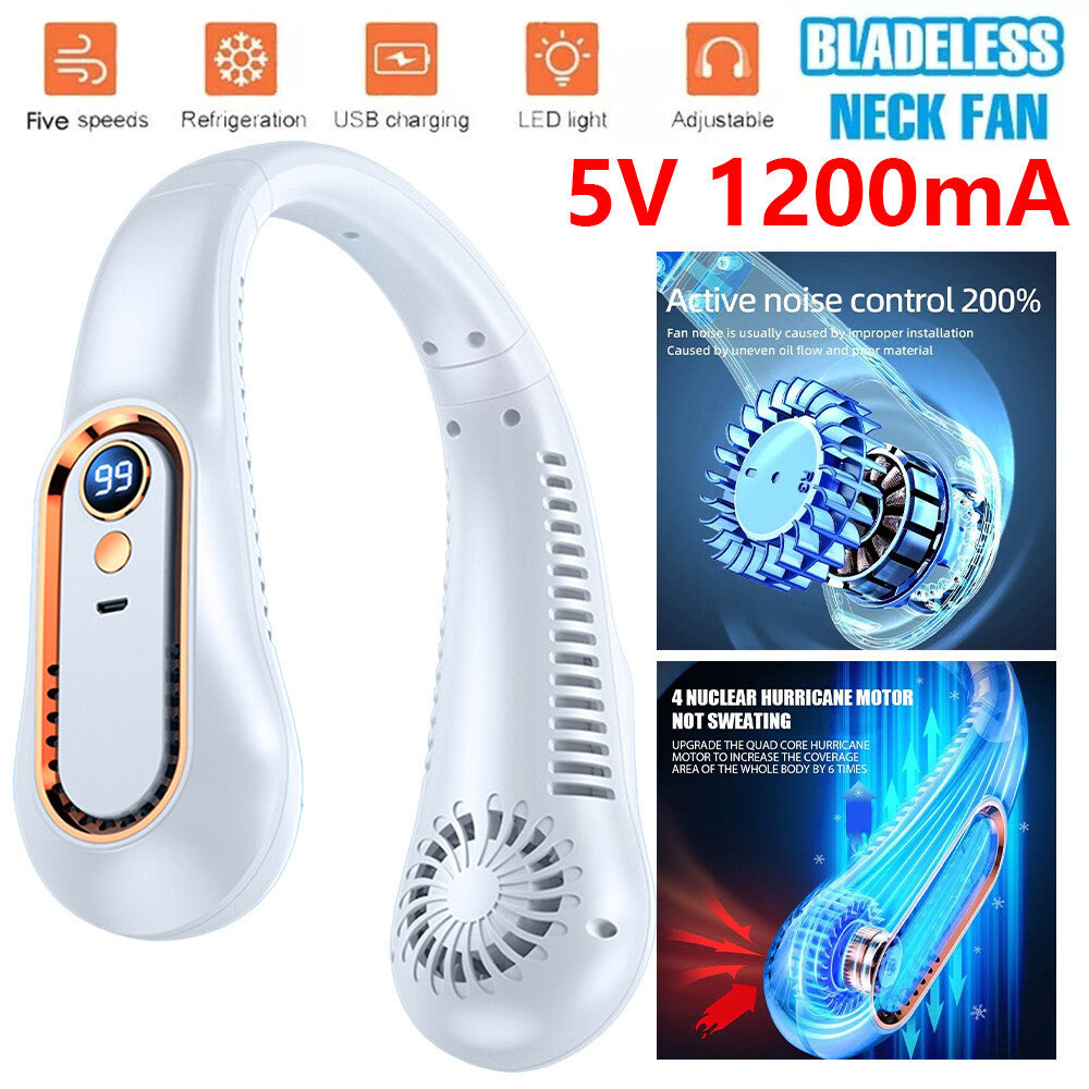 Bladeless Neckband Fan - Portable USB Rechargeable Hanging Cooler for Comfortable Wear in the UK
