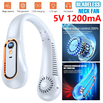 Bladeless Neckband Fan - Portable USB Rechargeable Hanging Cooler for Comfortable Wear in the UK