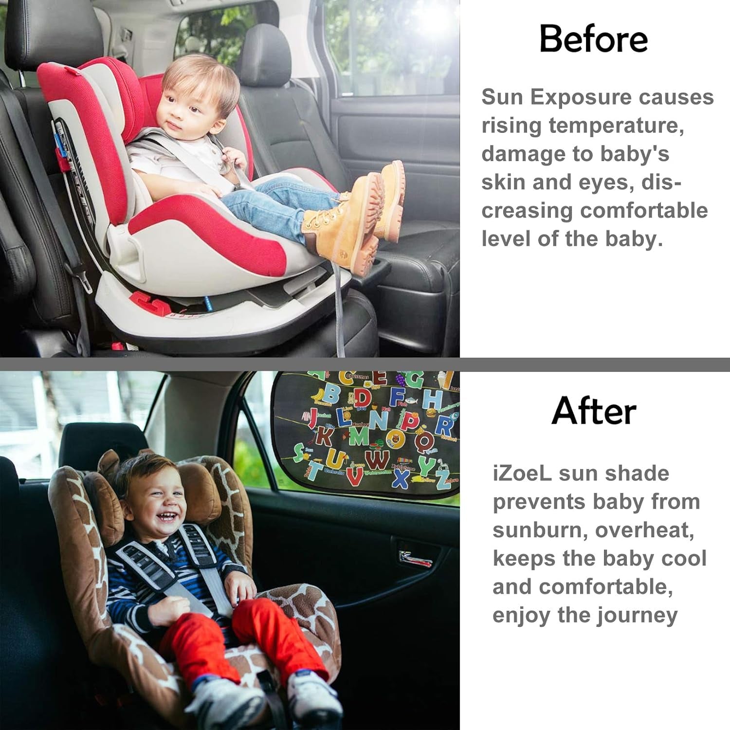 Car Sun Shade for Baby Kids 2PCS, Static Cling Side Window Car Annimal Elephant Lion, 80GSM Rear Sunshades Universal with 8 Suction Cups and Storage Bag - Sun Glare and UV Rays Protection