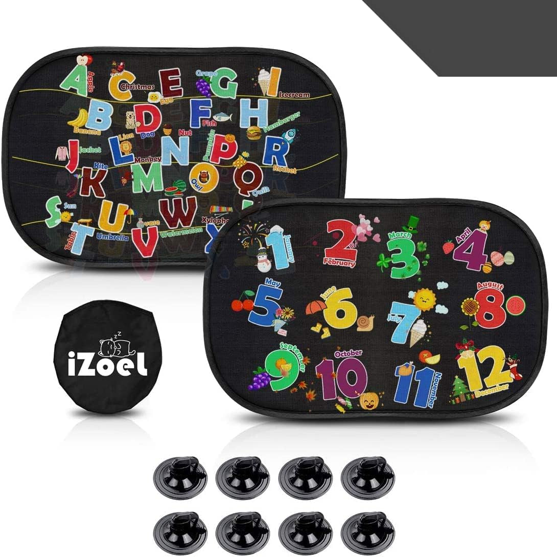 Car Sun Shade for Baby Kids 2PCS, Static Cling Side Window Car Annimal Elephant Lion, 80GSM Rear Sunshades Universal with 8 Suction Cups and Storage Bag - Sun Glare and UV Rays Protection