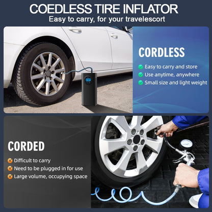Cordless Digital Car Tire Inflator - USB Rechargeable 12V Air Compressor Pump