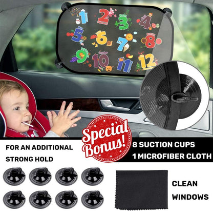 Car Sun Shade for Baby Kids 2PCS, Static Cling Side Window Car Annimal Elephant Lion, 80GSM Rear Sunshades Universal with 8 Suction Cups and Storage Bag - Sun Glare and UV Rays Protection