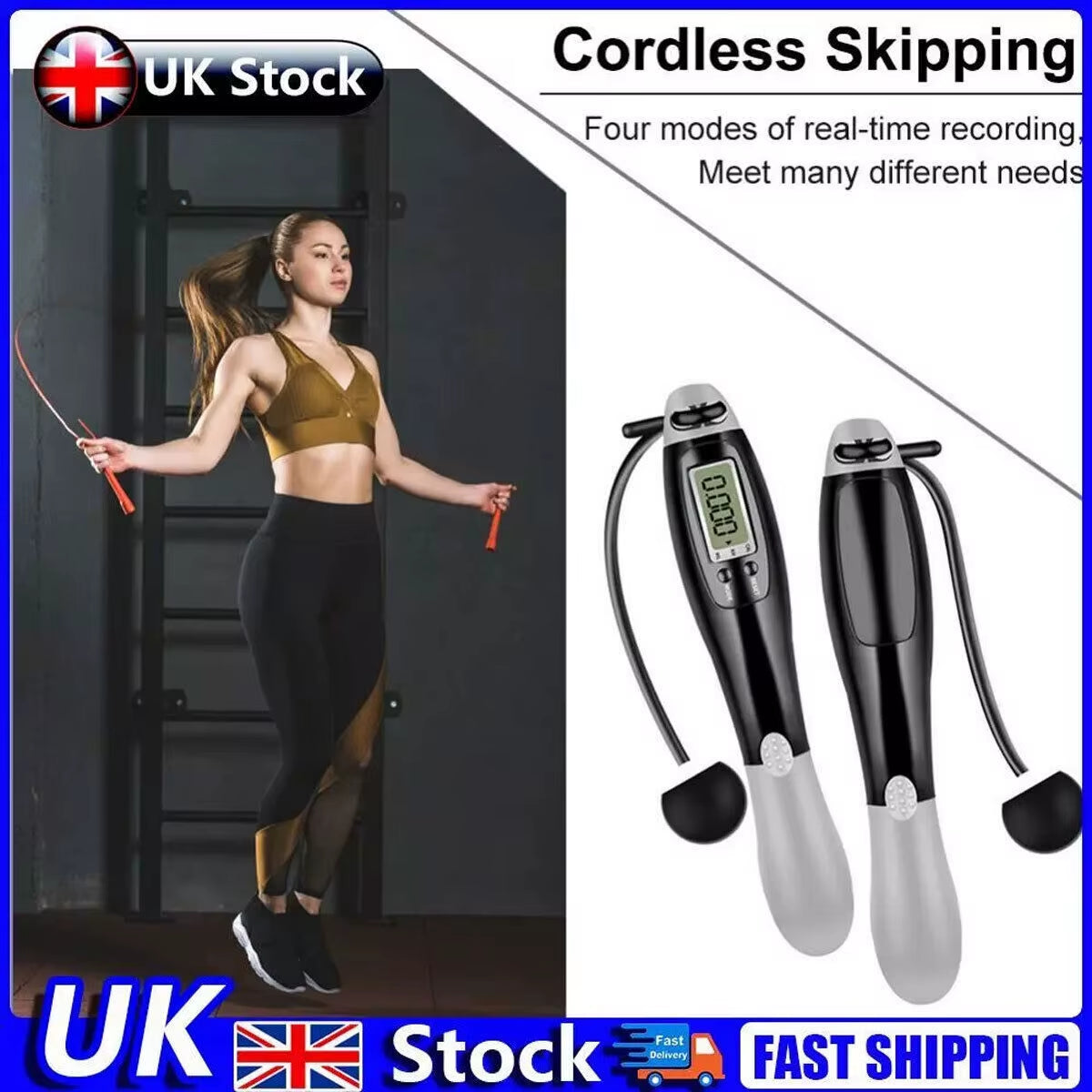Cordless Skipping Rope Jump Ropes Smart Screen with Weighted for Sports Fiess~