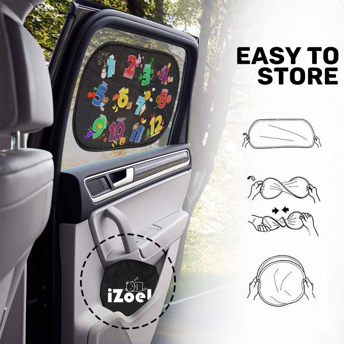 Car Sun Shade for Baby Kids 2PCS, Static Cling Side Window Car Annimal Elephant Lion, 80GSM Rear Sunshades Universal with 8 Suction Cups and Storage Bag - Sun Glare and UV Rays Protection