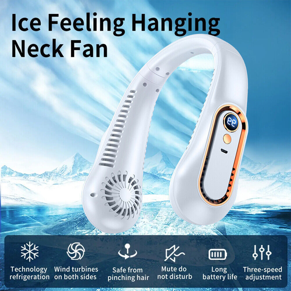 Bladeless Neckband Fan - Portable USB Rechargeable Hanging Cooler for Comfortable Wear in the UK