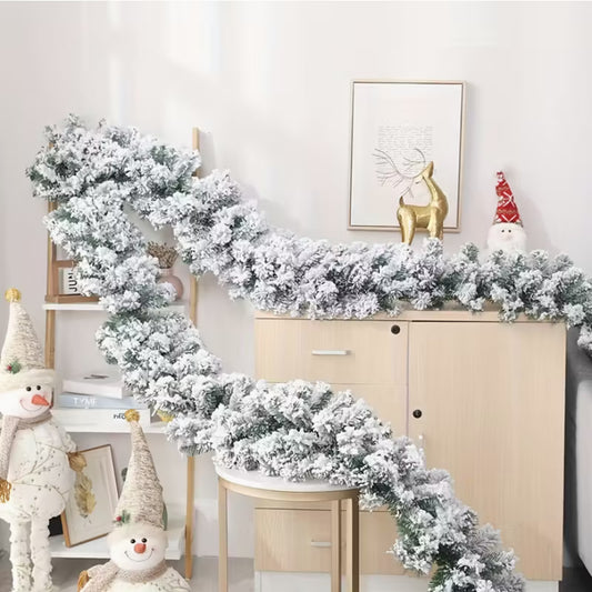 9FT Snow Flocked Christmas Garland, Snowy Artificial Christmas Garland - 2.75M