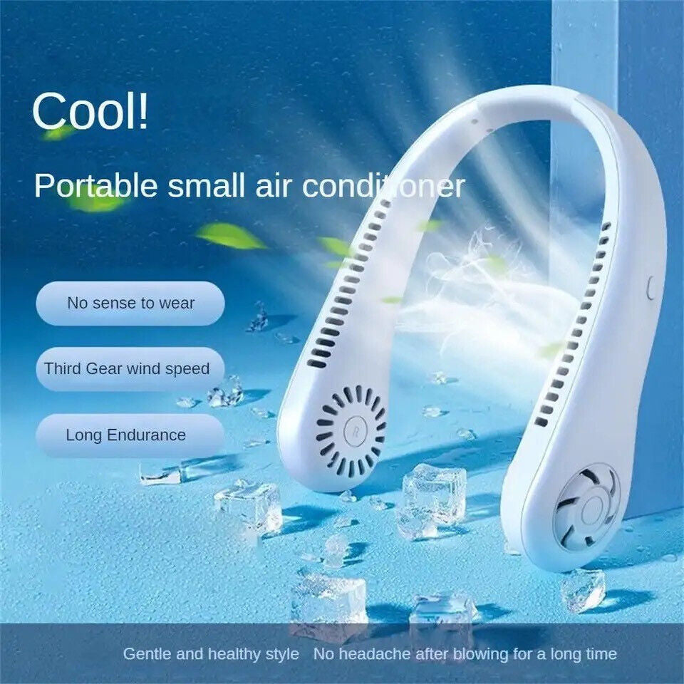 Bladeless Neckband Fan - Portable USB Rechargeable Hanging Cooler for Comfortable Wear in the UK
