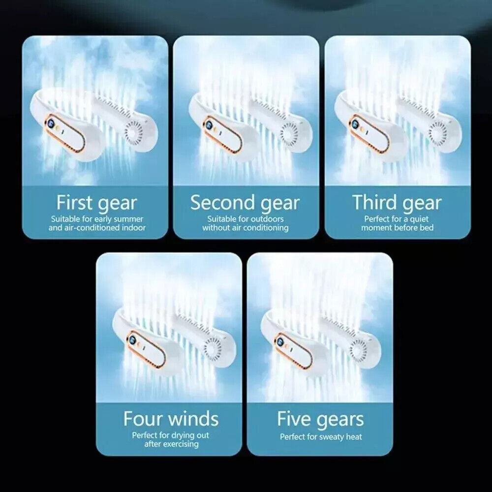 Bladeless Neckband Fan - Portable USB Rechargeable Hanging Cooler for Comfortable Wear in the UK