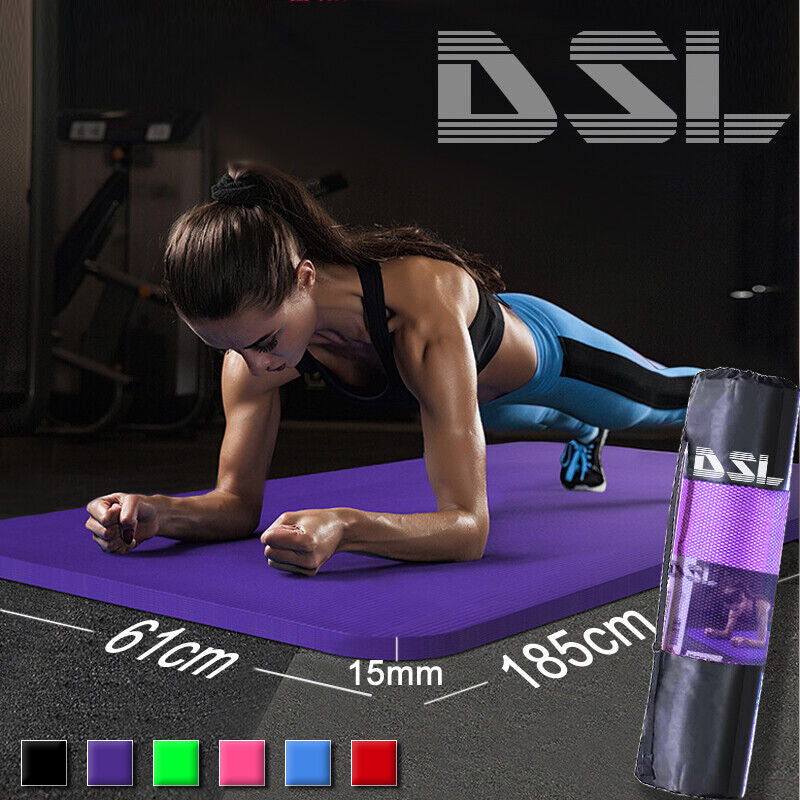 61X 185Cm Yoga Mat 15Mm Thick Gym Exercise Fitness Pilates Workout Mat Non Slip