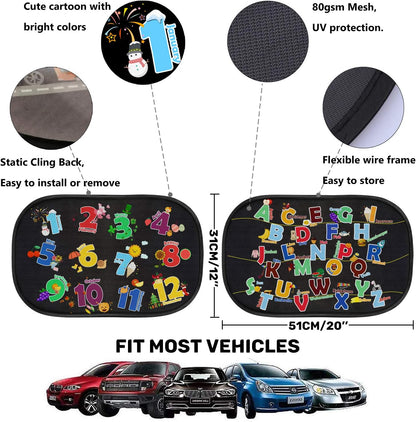 Car Sun Shade for Baby Kids 2PCS, Static Cling Side Window Car Annimal Elephant Lion, 80GSM Rear Sunshades Universal with 8 Suction Cups and Storage Bag - Sun Glare and UV Rays Protection