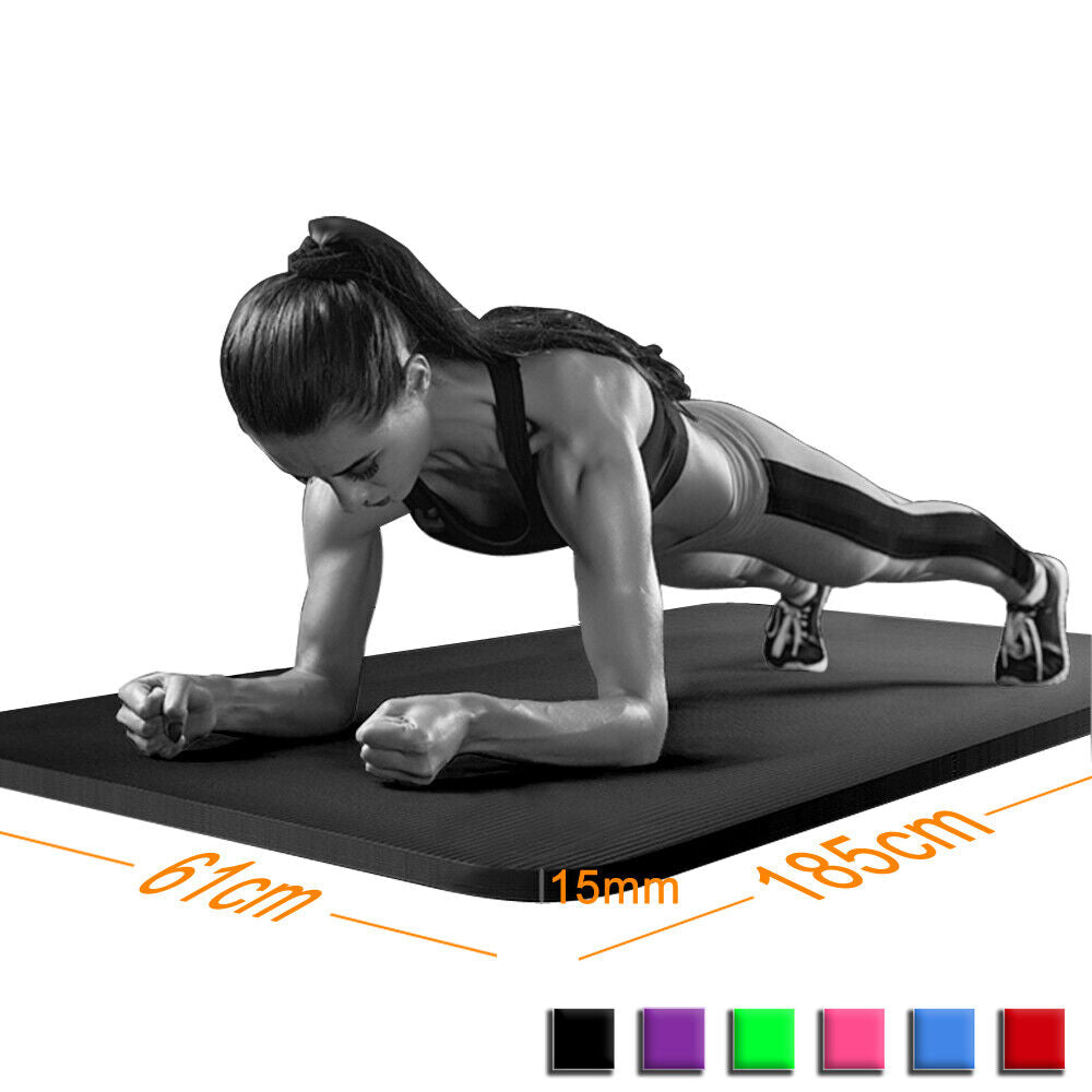61X 185Cm Yoga Mat 15Mm Thick Gym Exercise Fitness Pilates Workout Mat Non Slip