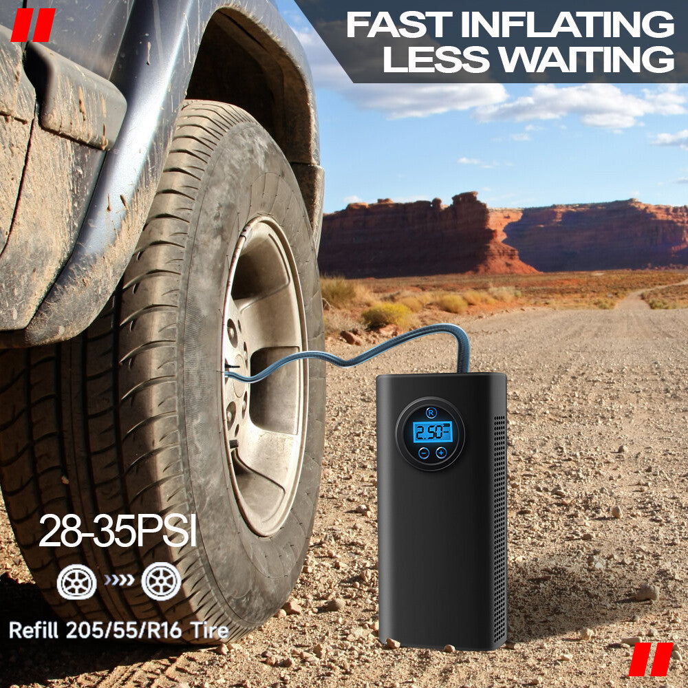 Cordless Digital Car Tire Inflator - USB Rechargeable 12V Air Compressor Pump