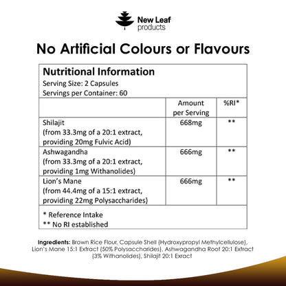 Shilajit, Ashwagandha, Lions Mane Capsules